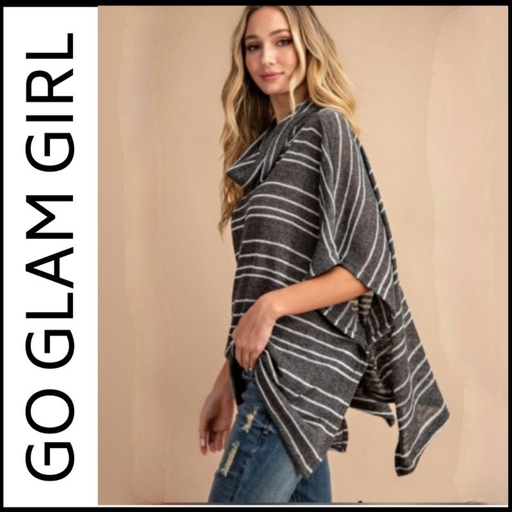 NWT Oversized Striped Turtleneck Poncho - Picture 2 of 2